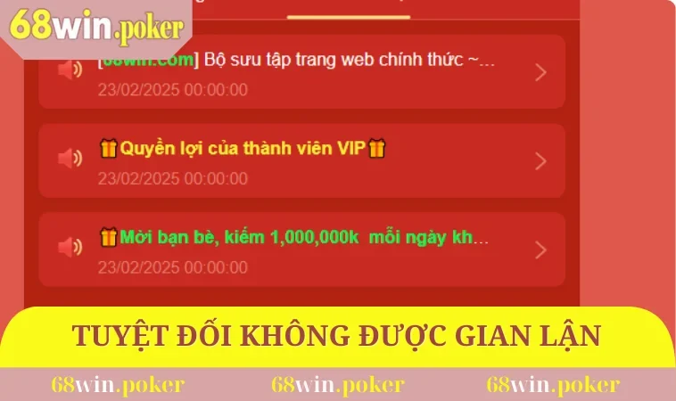 Điều Khoản Sử Dụng 68WIN 3 Tuyệt đối không được gian lận khi cá cược
